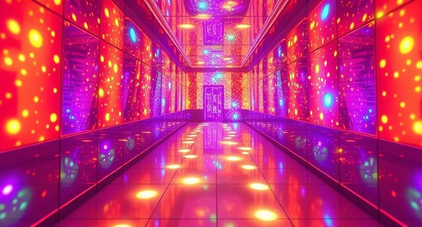 A glowing maze with walls made of shimmering mirrors, each reflecting vibrant memories of the children’s lives, with paths leading in different directions.